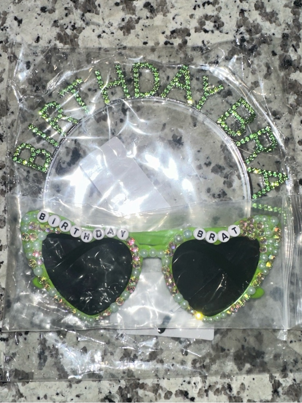 Birthday Brat Green Heart Sunglasses Headband Set